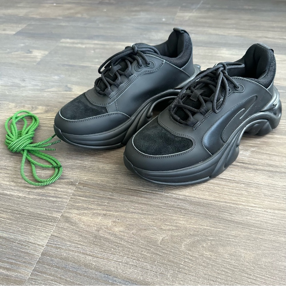 John Fluevog Black Sneakers with Green Laces